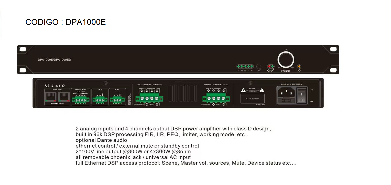 AMPLIFICADOR 4 X 300W / 8 OHM CLASS D...