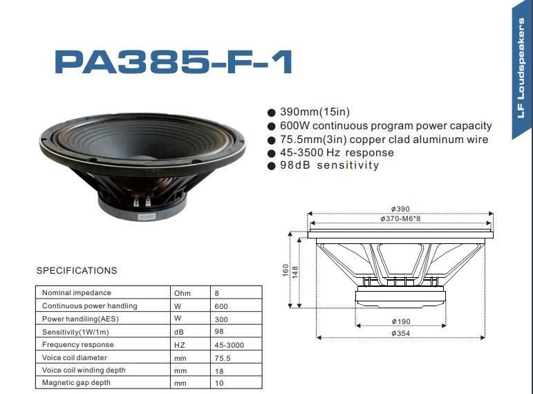 PARLANTE 15" 300W RMS (3IN ) , 45-3500 HZ