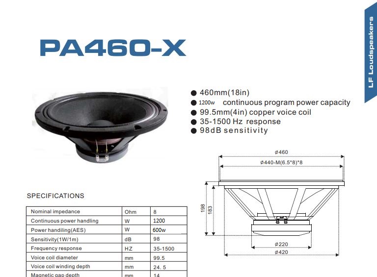 PARLANTE 18" 600W RMS , (4IN) 35-1500 HZ